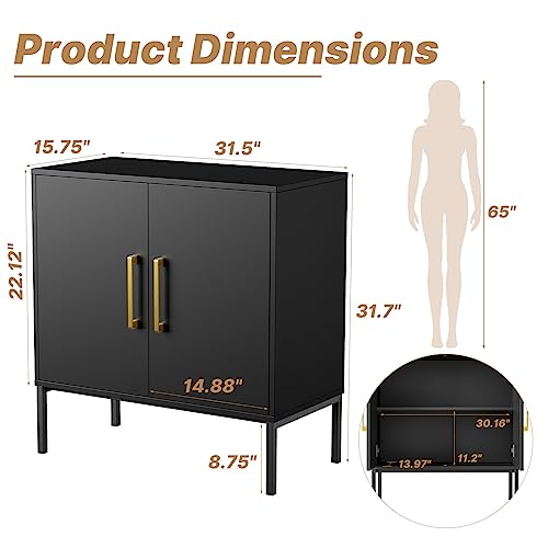 LYNSOM Storage Cabinet with Doors and Shelves, Free Standing Office Cabinet, Modern Wood Buffet Sideboard for Kitchen, Living Room, Bedroom, Hallway, Black - color: Black, size: 1 Pack