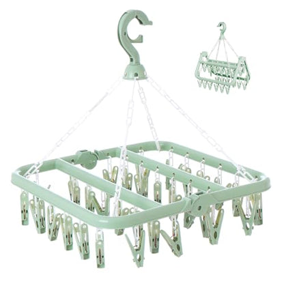 Laundry Drying Rack with 32 Clips, Foldable, Light Green - color: Light Green