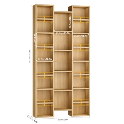 FOTOSOK 71'' H Bookshelf with 21 Cubes, Triple Wide Tall Bookshelf Natural | 8 Tier Bookcase with 8 Adjustable Shelves, Large Bookshelf DVD/CD Media Tower Storage, Freestanding Display Shelf Cabinet - color: Natural