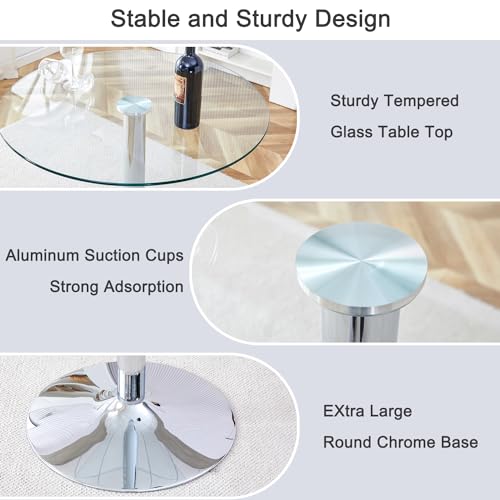 Bar Table and Chairs Set of 2,Round Counter Height Dining Table Set,35” Glass Round Bar Table Set with Light Grey Bar Stools,Sturdy Silver Chrome Base,Small Pub Table Set for Apartment,Kitchen(36"H - color: Silver&light Grey