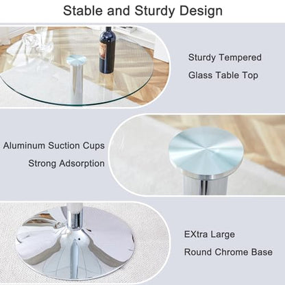Bar Table and Chairs Set of 2,Round Counter Height Dining Table Set,35” Glass Round Bar Table Set with Light Grey Bar Stools,Sturdy Silver Chrome Base,Small Pub Table Set for Apartment,Kitchen(36"H - color: Silver&light Grey