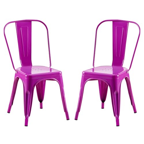 AC Pacific 18 Inch Seat Height Industrial Metal Dining Chairs, Stackable Kitchen or Bar Seat, Durable Modern Design, Versatile Accent Furniture, Set of 2, Purple - color: Purple, size: Set of 2