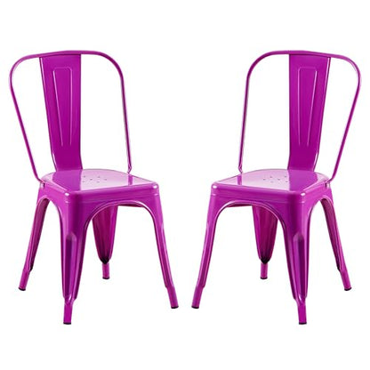 AC Pacific 18 Inch Seat Height Industrial Metal Dining Chairs, Stackable Kitchen or Bar Seat, Durable Modern Design, Versatile Accent Furniture, Set of 2, Purple - color: Purple, size: Set of 2