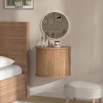 Floating Nightstand Set of 2 with Sliding Roller Shutter Doors,Walnut | Set of 2 Floating Nightstands,Smooth Sliding Roller Shutters Hide Clutter.Curved Rounded Edges,Space-saving. - color: Floating Nightstand-walnut
