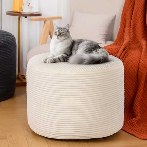 Round Ottoman Foot Rest Pouf for Living Room Couch - Soft Plush Hassock - color: Beige