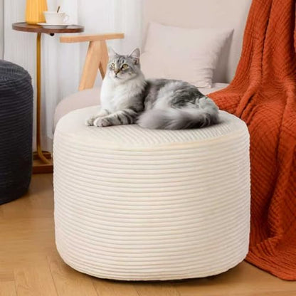 Round Ottoman Foot Rest Pouf for Living Room Couch - Soft Plush Hassock - color: Beige