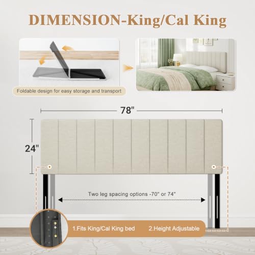 King Size Headboard Only, Height Adjustable Linen, Beige - color: Linen-beige, size: King/California King