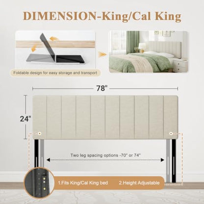King Size Headboard Only, Height Adjustable Linen, Beige - color: Linen-beige, size: King/California King