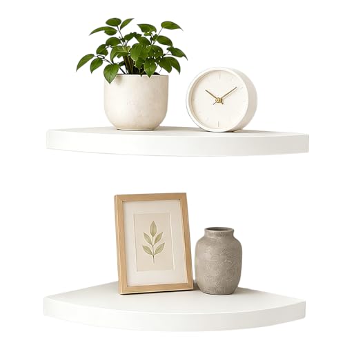 ZGZD Corner Shelf Invisible Wall Mounted Shelves Radial Shape Perfect for Bedroom Bathroom Living Room Kitchen Set of 2 White - size: Arc edge