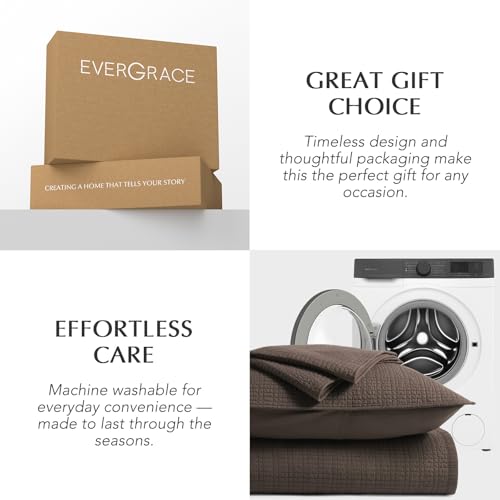 100% Cotton Modern Grid Stitch Quilt Set, Queen Size, Dark Brown | Pre-Washed Cotton Coverlet Bedspread, Oversized Lightweight 3-Piece Bedding Set for All Season, with 2 Pillow Shams - color: Dark Brown, size: Full/Queen (96" X 94")