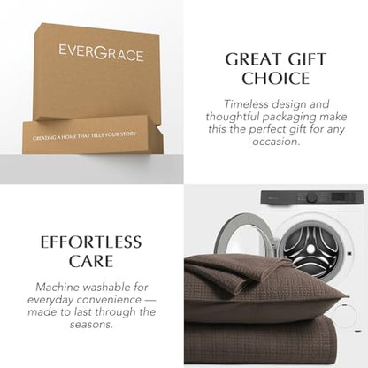 100% Cotton Modern Grid Stitch Quilt Set, King Size, Dark Brown | Pre-Washed Cotton Coverlet Bedspread, Oversized Lightweight 3-Piece Bedding Set for All Season, with 2 Pillow Shams - color: Dark Brown, size: King (110" X 94")