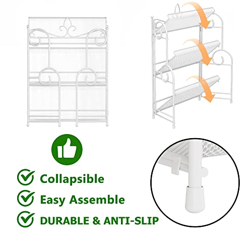 YIUKEA Bathroom Counter Organizer - Spice Rack Countertop 3 Tier Counter Shelf Organizer for Bathroom Kitchen Bedroom Foldable White - color: white