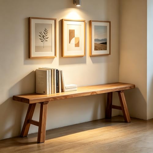 Farmhouse Indoor Wooden Living Room Dining Bench, Asian Natural Wood Kitchen Entryway Benc with Armless Design and Short Height, Solid Wood Shoe Bench Entryway Benches (47.2 * 10.2 * 17.7)