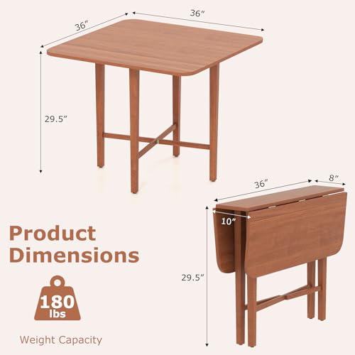 Giantex 36" Folding Dining Table for 2-4, Extendable Drop Leaf Kitchen Table with Solid Rubber Wood Frame, Space-Saving Dinner Table for Small Space, Living Dining Room, Dinette, Walnut - color: Walnut