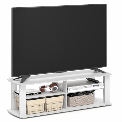 Furinno Nelly TV Stand, 3-Tier Entertainment Center with Open Shelves Storage, TV Console for TV up to 50 Inch, Soft Edges, for Living Room, Bedroom, White - color: White