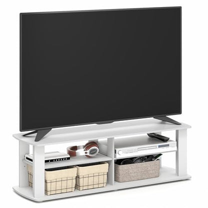 Furinno Nelly TV Stand, 3-Tier Entertainment Center with Open Shelves Storage, TV Console for TV up to 50 Inch, Soft Edges, for Living Room, Bedroom, White - color: White