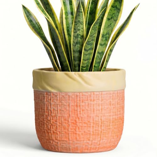 Ceramic Flower Pots, 8 Inch Plant Pot, Round Pots for Plants, Orange | Boho Planter with Drainage Hole, Decorative Plant Pot for Indoor Plants, Garden House Room Decor, Gifts for Plant Lovers - color: Orange, size: 8 Inch
