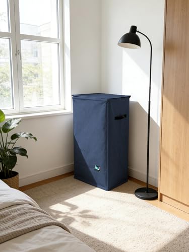 WTREE Laundry Hamper with Lid, Reinforced Sturdy Clothes Hamper with Anti-Puncture Base, Large Collapsible Laundry Basket with Removable Liner Bag, Tall Dirty Clothes Bin for Family, 100L Navy Blue - color: Navy Blue