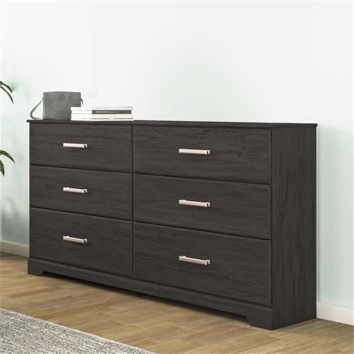 Signature Design by Ashley Belachime 6 Drawer Black Wood Bedroom Dresser | Spacious 60-inch frame for master suites, Antiqued pewter-tone handles, Deep 8.25-inch bottom drawers - color: Black, style: 6 Drawer Dresser