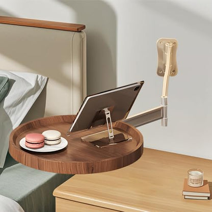 Round Wall Mounted Folding Table for Small Spaces, 11.8" x 11.8" | Floating Wall Mount Side Table, Retractable Wall Desk Fold Down, Solid Wood Tabletop with Aluminum Alloy Brackets (Walnut) - color: Walnut
