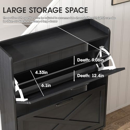 Maupvit Shoe Storage Cabinet with 2 Flip Drawers, Freestanding Organizer with Metal Legs for Entryway, Narrow Shoe Rack Cabinet, Black - color: Black, style: 2-Drawers