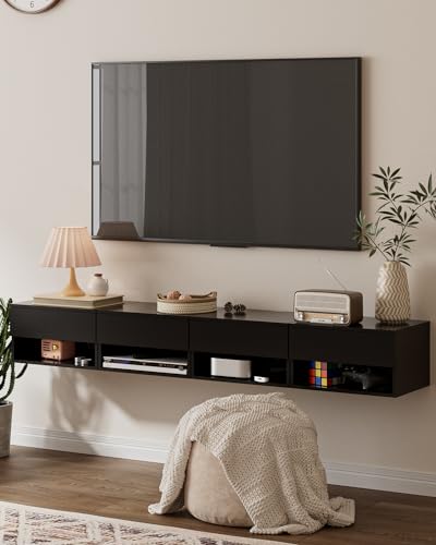Modern Black Floating Nightstand with Drawer, Small Wall Mount Shelves | Small Space Saver, Modern Minimalist Design, Wall Mounted Shelves, for Bedroom, Bathroom, Living room, Easy Assembly, Black - color: Black