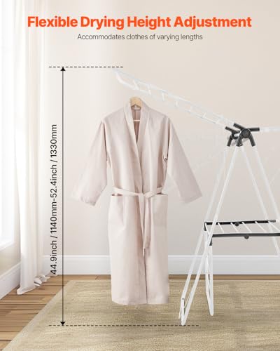 VEVOR Clothes Drying Rack, 2-Tier Foldable Laundry Dryer Rack with Sock Clips & 31 Dry Rods, Metal Height Adjustable Drying Racks for Outdoor & Indoor, Free-Standing & Space-Saving Hanger, White - size: 59"D x 23.6"W x 41.7"H