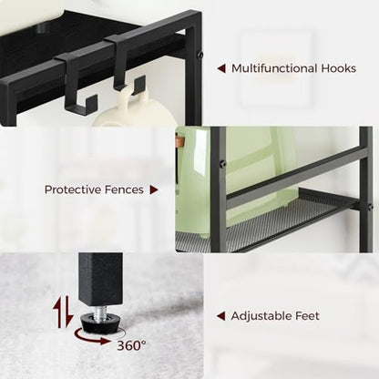 MAHANCRIS Bakers Rack with Power Outlet, Microwave Stand with Hooks, Multifunctional Storage Rack, Coffee Bar with Enclosure, Kitchen Storage Shelf, for Kitchen, Dining Room, Black BRHB40E01 - color: Black