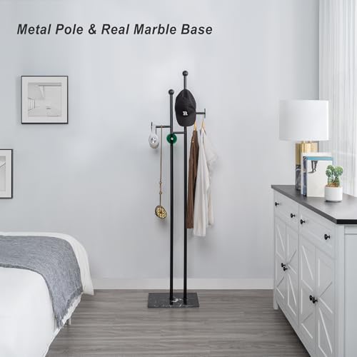 Metal Standing Coat Rack for Entryway Bedroom Living Room (Black) | Easy Assembly, Compact Footprint, Space Saver, Metal Frame, Marble Base, Sturdy, 8 Spherical Hooks, Office, Corner - color: A Black