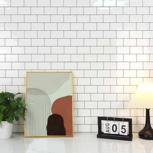 STICKGOO Subway Tile Peel and Stick Backsplash, Thicker Design 12" x 12" Stick on Backsplash Tiles for Kitchen, Bathroom, Wall Tile (10 Sheets, Warm White with Grey Grout) - color: Warm White With Grey Grout