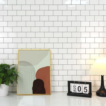 STICKGOO Subway Tile Peel and Stick Backsplash, Thicker Design 12" x 12" Stick on Backsplash Tiles for Kitchen, Bathroom, Wall Tile (10 Sheets, Warm White with Grey Grout) - color: Warm White With Grey Grout