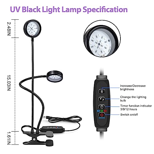 10W USB UV Black Light Dual-Head, 395nm-405nm Lamp for Resin Curing | UV Light Clamp Lamp Flexible Gooseneck USB Powered Fluorescent Paint Blacklight Posters DIY Crafts Paint Collection - size: 2 Heads