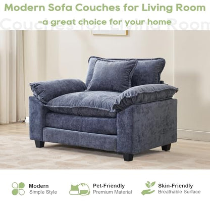 53" Modular Sectional Sofa, Comfy Single Sofa Deep Cloud Couch | Couches for Living Room, Modular Couch, Deep and Wide Seat, Chenille Sofa Sleeper with Throw Pillows, Blue - color: Blue, size: 53 Inch