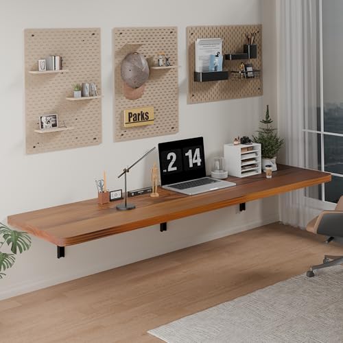 IAE Wall Mounted Folding Table with Pine Wood,60" x 16"Floating Wall Desk | Laundry Folding Table with Shelf Brackets,Fold Down Desk Shelf,Fold Workbench for Apartments,Home,Laundry Room,Kitchen,Teak - color: Teak, size: 60*16* 8 Inch