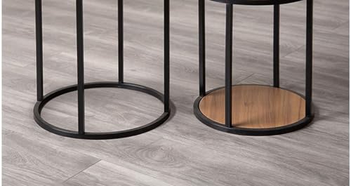 Penau Contemporary Nesting Side Tables, Metal Frame with Natural Solid Wood Tops, Space Saving Stackable Design, Set of 2, 15.5 x 15.5 x 17.5 Inchs, Black and Natural