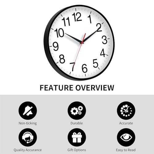 Wall Clock Analog 16 Inch Black Battery Operated Silent Clock | Easy To Read, Non Ticking, Round, Accurate, Kitchen, Living Room, Classroom, Office, School - color: A_black, size: 16 Inch