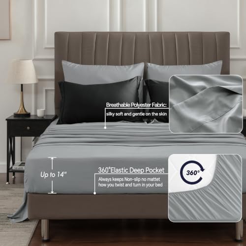 BEDELITE Twin Comforter Set 5 Pieces, Reversible Black Bed in A Bag | Soft All Season Down-Alternative Comforter, Sheets, Pillowcases & Shams, OEKO-TEX Certified Bedding for Bedrrom, Guest Room - color: Black/Dark Grey, size: Twin