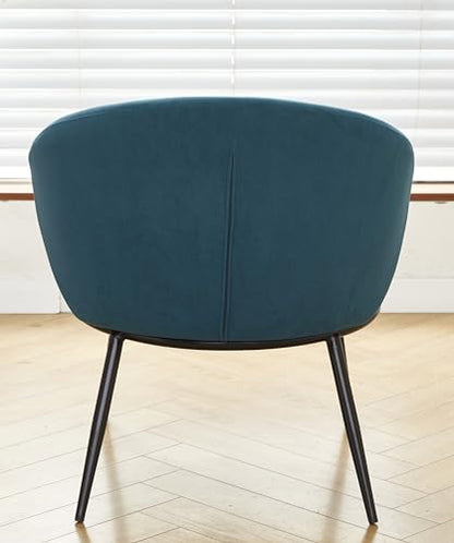 GDFStudio 27" Modern Accent Chair, Comfy Lounge Chair, Velvet Upholstered Chair, Mid Century Modern Armchair with Metal Legs, Solid Wood Frame, Cushion Barrel Side Chair for Living Room Bedroom, Blue - color: Blue + Velvet