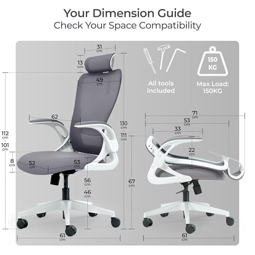 Tervo Model U | Folding Office Chair for Small Spaces | Ergonomic Design with High Rebound Mesh | Computer Desk Chair for Gaming | For Adults & Kids | Foldable & Compact with Flip Up Arms
