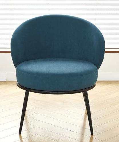GDFStudio 27" Modern Accent Chair, Comfy Lounge Chair, Velvet Upholstered Chair, Mid Century Modern Armchair with Metal Legs, Solid Wood Frame, Cushion Barrel Side Chair for Living Room Bedroom, Blue - color: Blue + Velvet