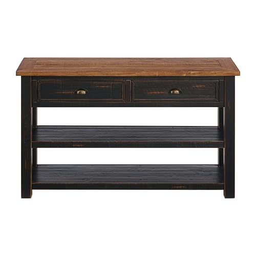 Martin Svensson Home Monterey Solid Wood Sofa Console Table, Black & Honey | Farmhouse Style, Pine Wood, Two Drawers, Two Open Shelves for Storage - color: Black and Honey