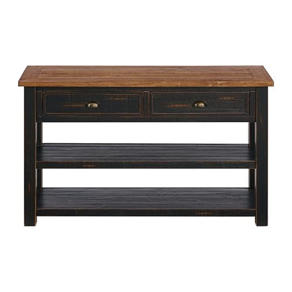Martin Svensson Home Monterey Solid Wood Sofa Console Table, Black & Honey | Farmhouse Style, Pine Wood, Two Drawers, Two Open Shelves for Storage - color: Black and Honey
