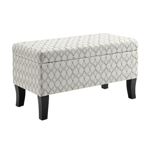 Convenience Concepts Designs4Comfort Winslow Storage Ottoman Bench 32" - Transitional Upholstered Footstool & Seat, for Living Room, Entryway, Hallway, & Bedroom, Ribbon Pattern Fabric - color: Ribbon Pattern Fabric