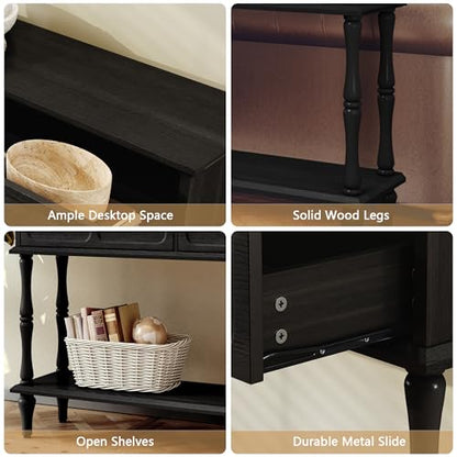 ARTPOWER 47" Mid-Century Console Table, 2 Drawers and Open Shelf, Black | Entryway Table with Storage, Narrow Behind Couch Table for Living Room, Foyer, Hallway - color: Black