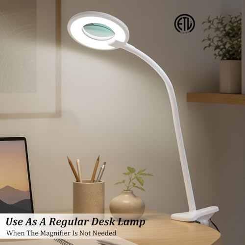 3X+6X Magnifying Glass with Light and Clamp,Dimmable LED Magnifying Lamp | Clip on, Flexible Gooseneck, Hands Free Magnifier, Magnification Lamp for Elderly Craft Hobby Painting Sewing Close Work - color: Cool White