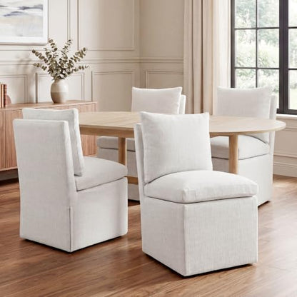 DUHOME Upholstered Armless Dining Chair with Casters,Linen Dining Chairs Set of 4 for Living Room,Single Sofa Chair with 4 Casters for Bedroom Reading Room Waiting Room Kitchen Dining Room - size: 4 pcs