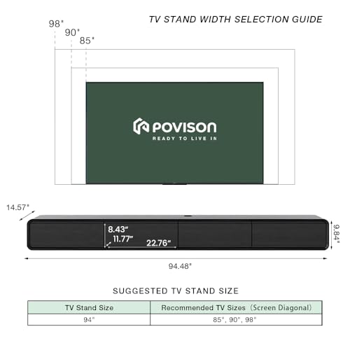 POVISON Fully-Assembled Minimalist Floating TV Stand with LED Lights, Modern Wall-Mounted Media Console with 4 Flip-Down Cabinet Doors for 85 Inch TV, Black Oak, 94" - color: Black, size: 94.49"