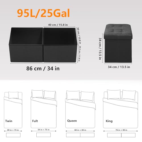 AmasSmile Footrest Ottoman Storage Bench,34" Linen Folding Chest,Black | Large Ottoman with Storage,Thicker Foam Padded Seat,Livingroom,Dorm,Bedroom,Entryway,Easy to install,34 x 13 x 13in - color: Black-linen