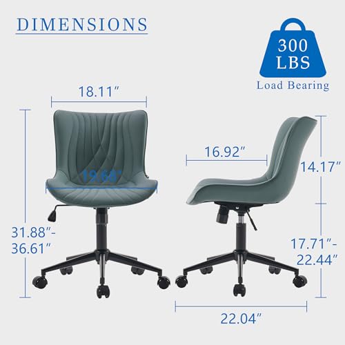 YOUNIKE Office Chair Armless Faux Leather Desk Chair, Grayish Green | Home Office Computer Task Chair, Modern Upholstered Vanity Chair, Adjustable Swivel Rolling Office Chairs - color: Grayish Green