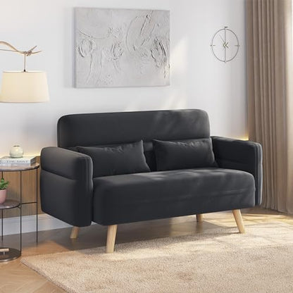 Yaheetech 46" Small Sofa Compact Modern Couch with Wood Legs, Dark Gray | Loveseat Small Sofa in Fabric 2 Seater Couch Features Wood Legs, Lumbar Pillows, Easy Assembly for Living Room, Bedroom, Dorm - color: Dark Gray